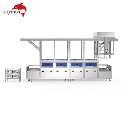 Halbautomatische Ultraschallreinigungsmaschine mit mehreren Tanks und motorisiertem Hebe- und Transfersystem
